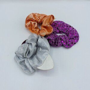 Kids Scrunchies Hair Ties 3 Pack Silver Purple Orange Sequins